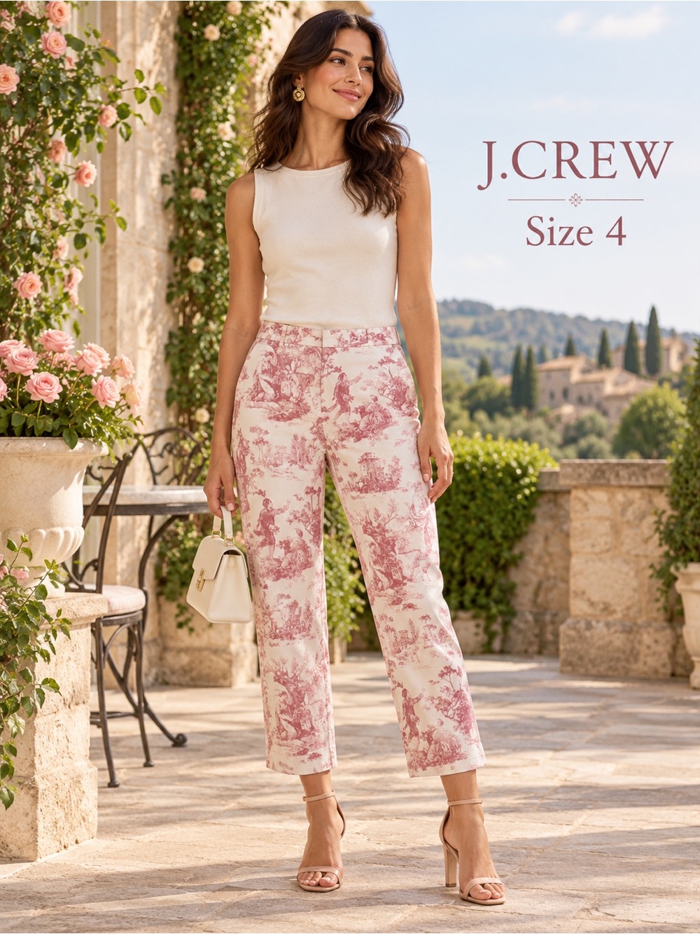 J.Crew Favorite Fit Pink Toile Cropped Pants Size 4 100% Cotton